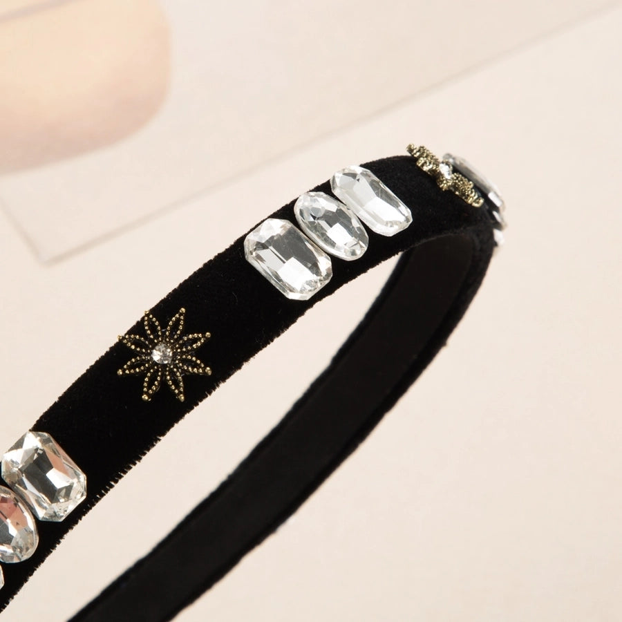 elegant square star flower alloy cloth inlay rhinestones pearl hair band