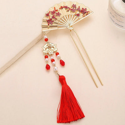 Women's Retro Sector Metal Beaded Tassel Hairpin