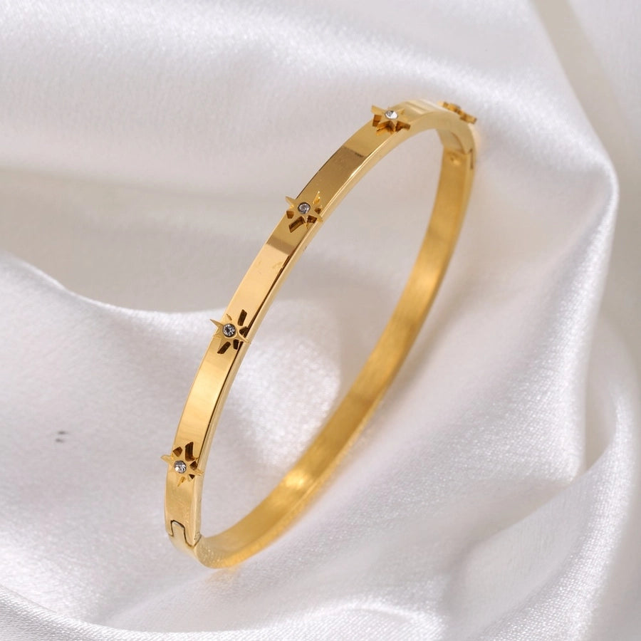 IG Style Sweet Round Heart Shape Flower Titanium Steel Zircon Bangle In Bulk