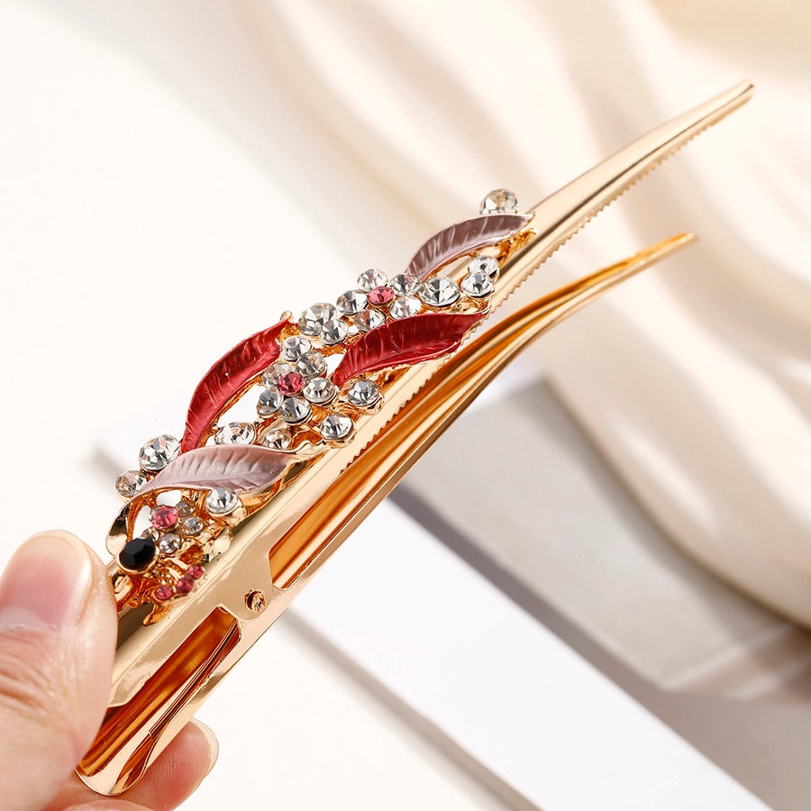 Women's Lady Modern Style Sweet Flower Alloy Stoving Varnish Inlay Rhinestones Hair Clip