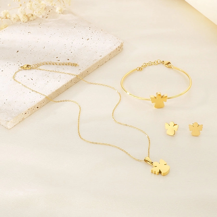 Jewelry Simple Style Angel 304 Stainless Steel 18K Gold Plated Jewelry Set