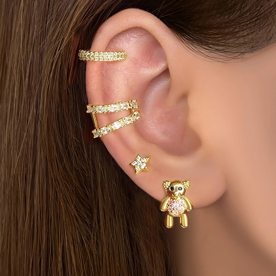 1 Pair Cute Bear Copper Zircon Ear Studs