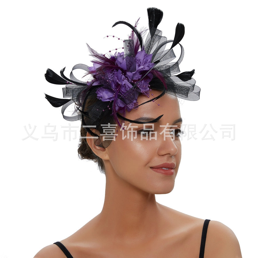 fashion feather bridal mesh top hat accessories hairband