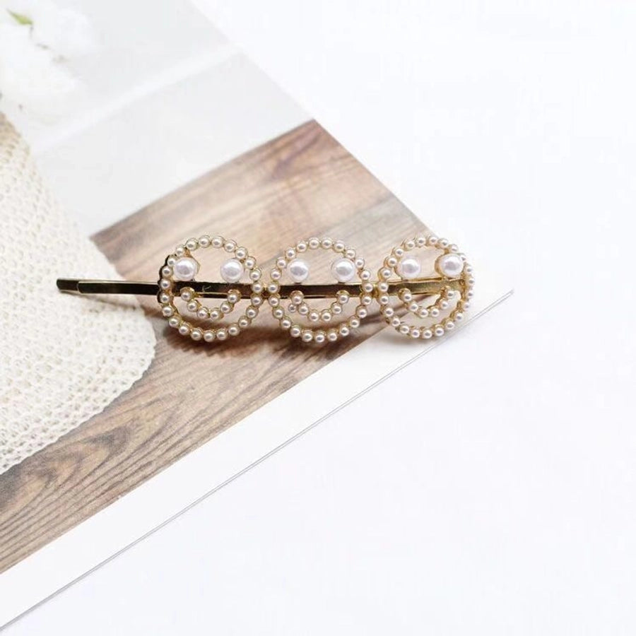 fashion leaf moon bow knot imitation pearl alloy rhinestone hair clip 1 piece