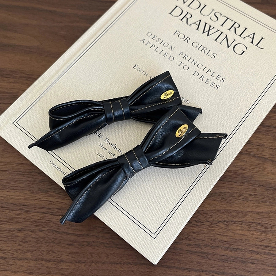 Women's Retro Simple Style Bow Knot Leather Hair Clip