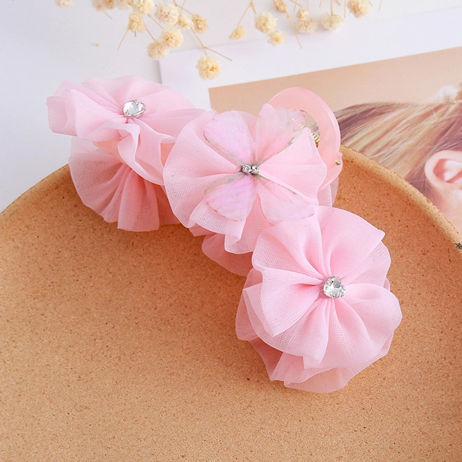 Women's Sweet Classic Style Flower Organza Acetic acid sheets Inlay Rhinestones Hair Claws