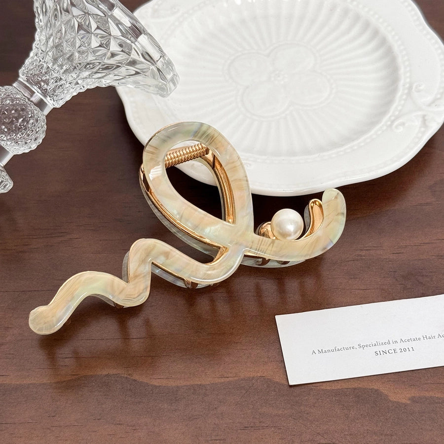 Women's IG Style Waves Arylic Alloy Inlay Pearl Hair Claws