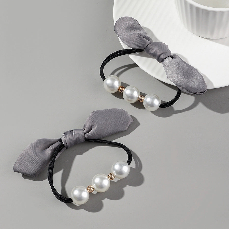 Women's Casual Classic Style Korean Style Bunny Ears Artificial Pearl Cloth rubber band Hair Tie