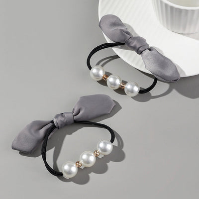Women's Casual Classic Style Korean Style Bunny Ears Artificial Pearl Cloth rubber band Hair Tie