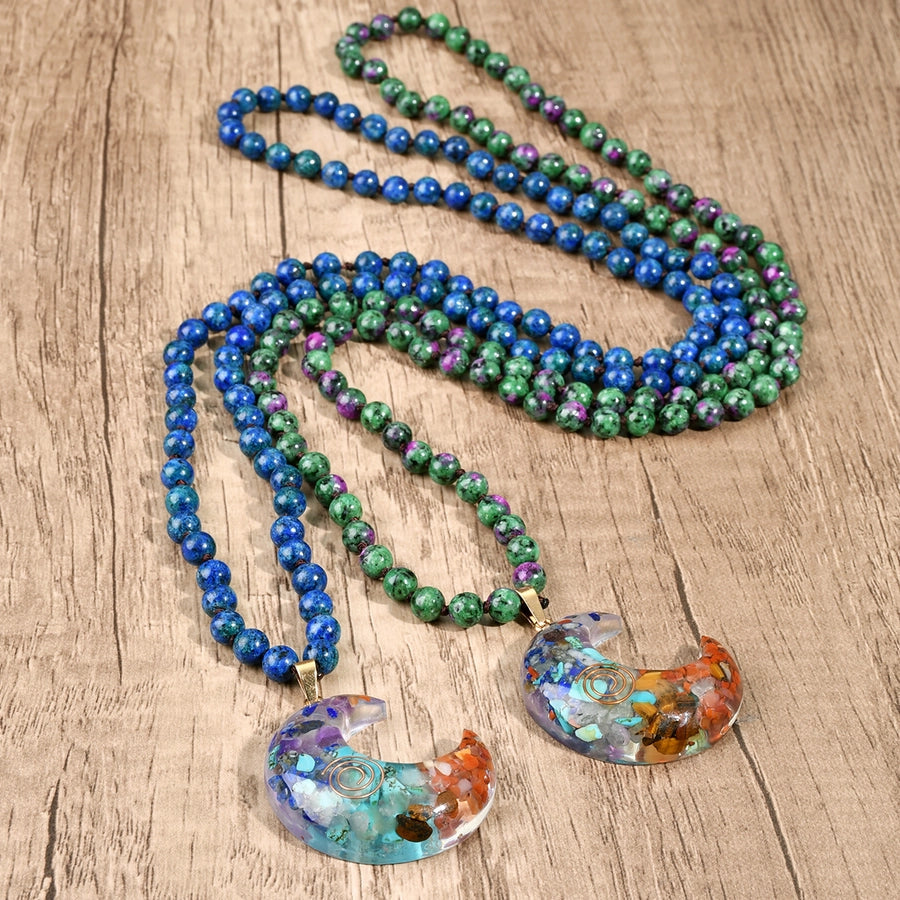 Vintage Style Ethnic Style Moon natural stone Pendant Necklace In Bulk