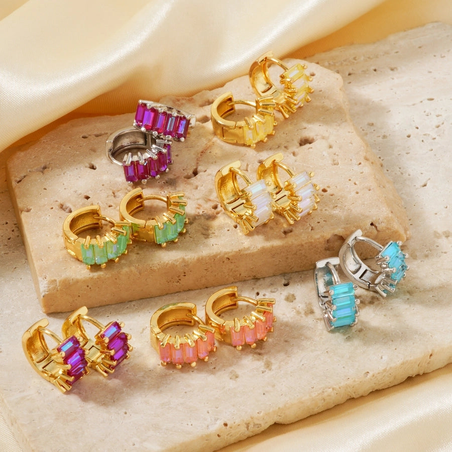 1 Pair Casual Glam Shiny Solid Color Inlay Copper Zircon K Gold Plated Rhodium Plated Ear clip