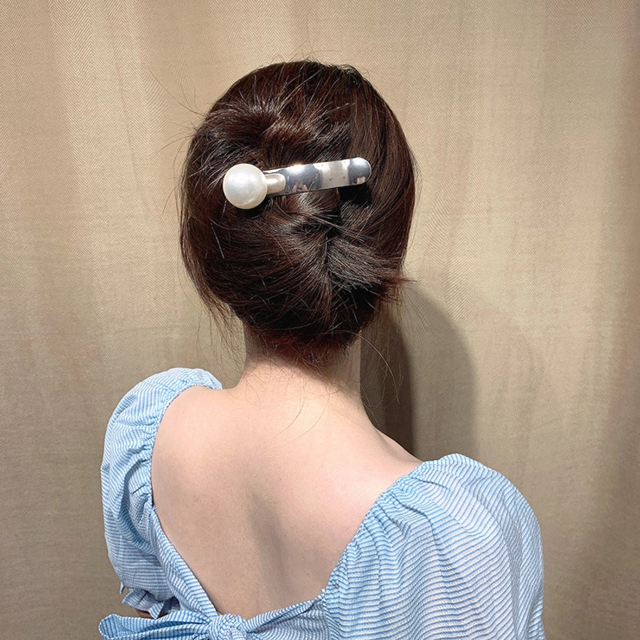 fashion solid color imitation pearl stainless steel hair clip