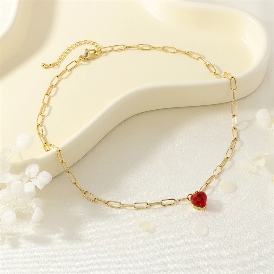 Jewelry Simple Style Heart Shape Copper Glass Zircon Pendant Necklace