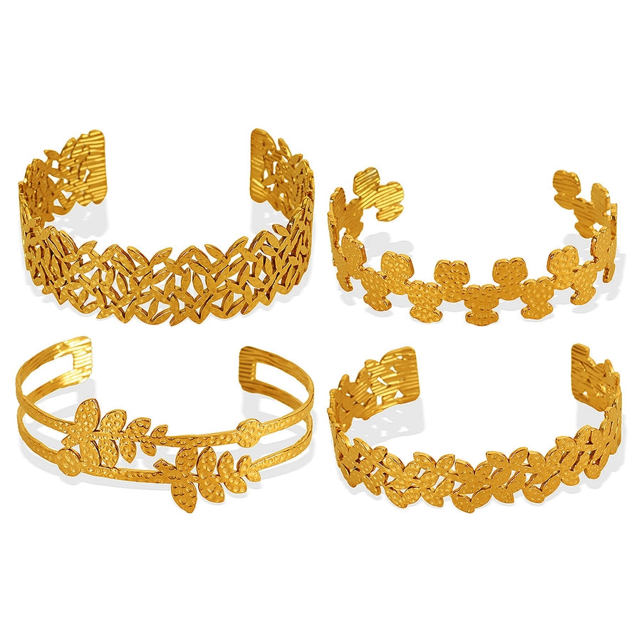 Simple Style Leaves Solid Color Flower Titanium Steel 18K Gold Plated Bangle In Bulk