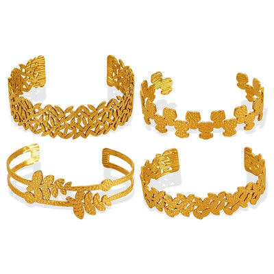 Simple Style Leaves Solid Color Flower Titanium Steel 18K Gold Plated Bangle In Bulk