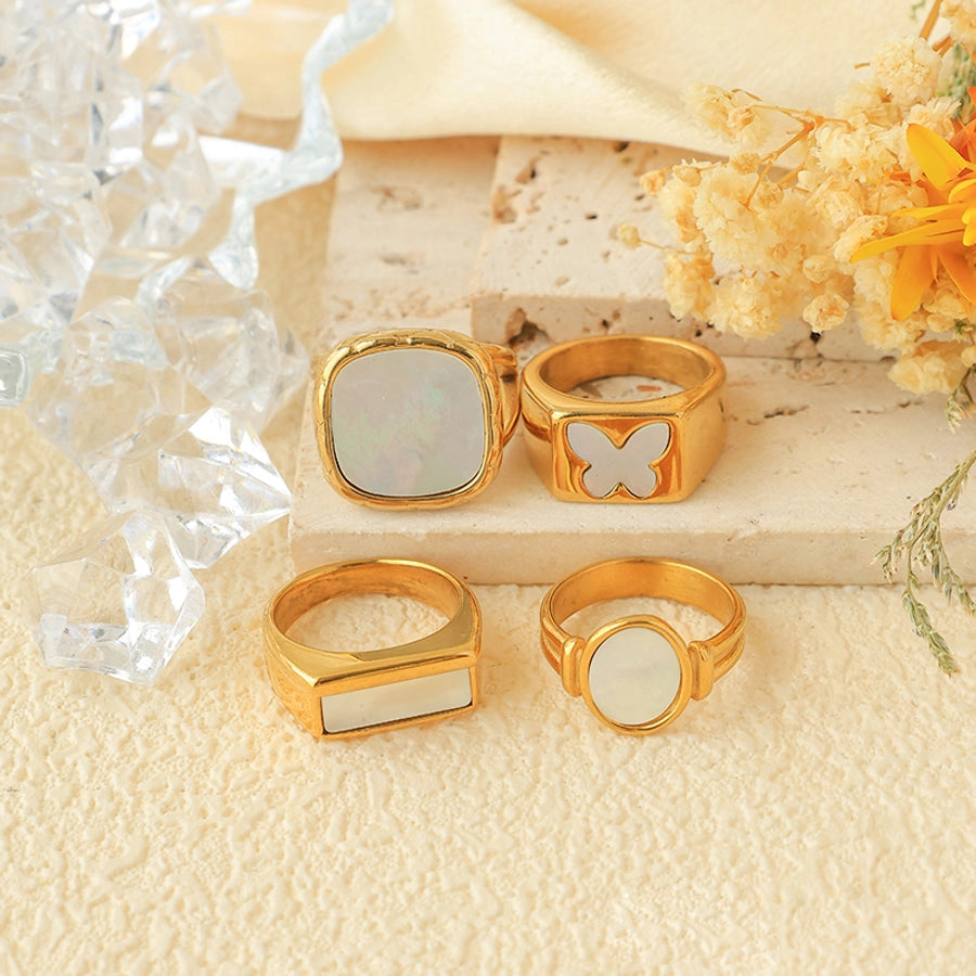 Jewelry IG Style Commute Korean Style Geometric Butterfly 304 Stainless Steel Fritillary 14K Gold Plated Plating Inlay Rings