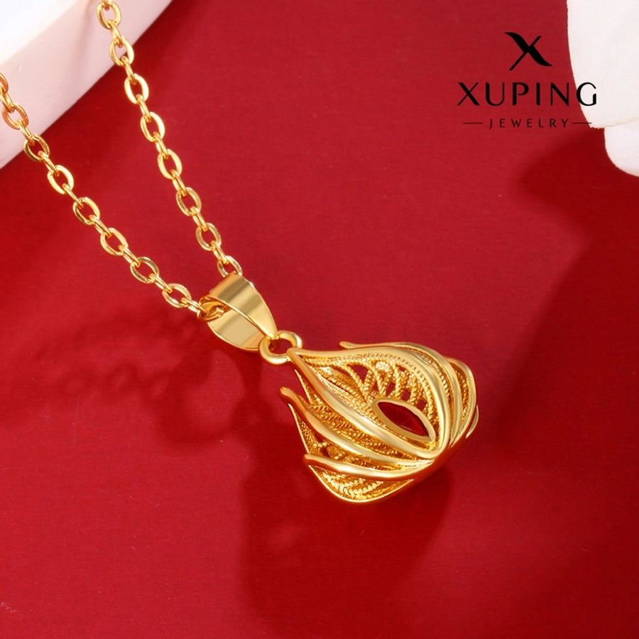 Jewelry Elegant Retro Flower 304 Stainless Steel Copper Zirconia 18K Gold Plated Plating Pendant Necklace