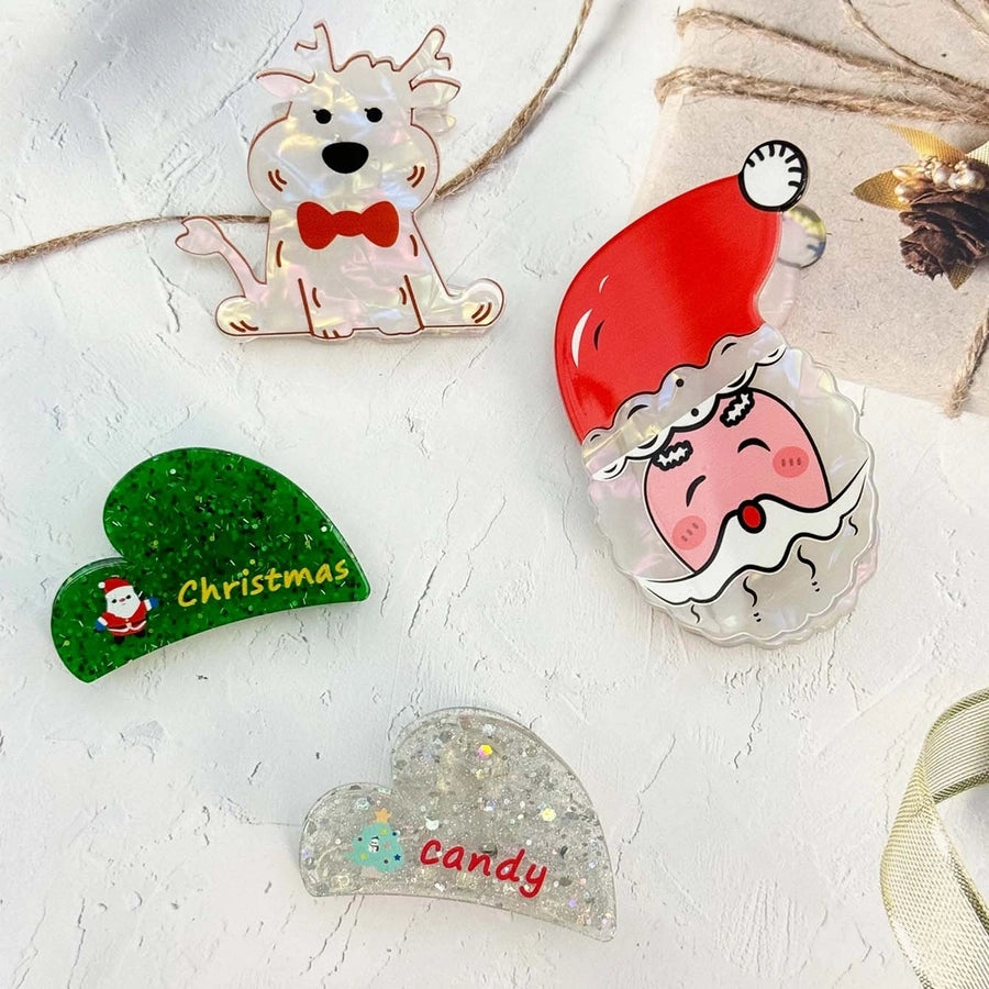 Christmas Cute Simple Style Women's Animal Santa Claus Heart Shape Arylic Hair Claws