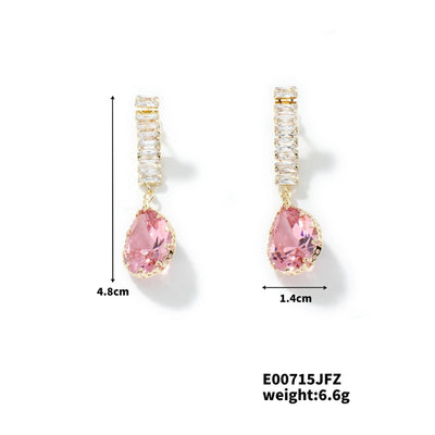 1 Pair Elegant Simple Style Streetwear Water Droplets Inlay Copper Zircon K Gold Plated Rhodium Plated Drop Earrings