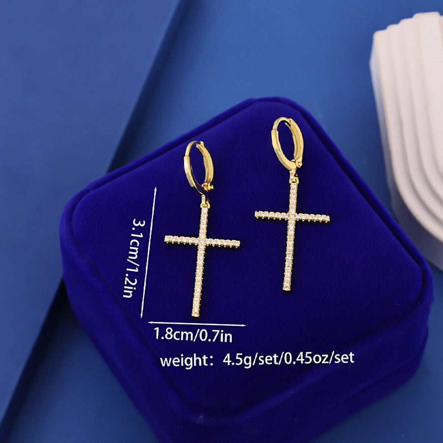 1 Pair Hip-Hop Simple Style Cool Style Cross Copper Zircon Imitation Gold  Ear Studs