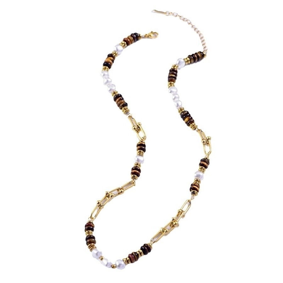 Jewelry Casual Vacation Geometric 304 Stainless Steel Tiger Eye Plating Necklace