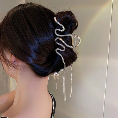 elegant geometric copper tassel rhinestones hair claws 1 piece