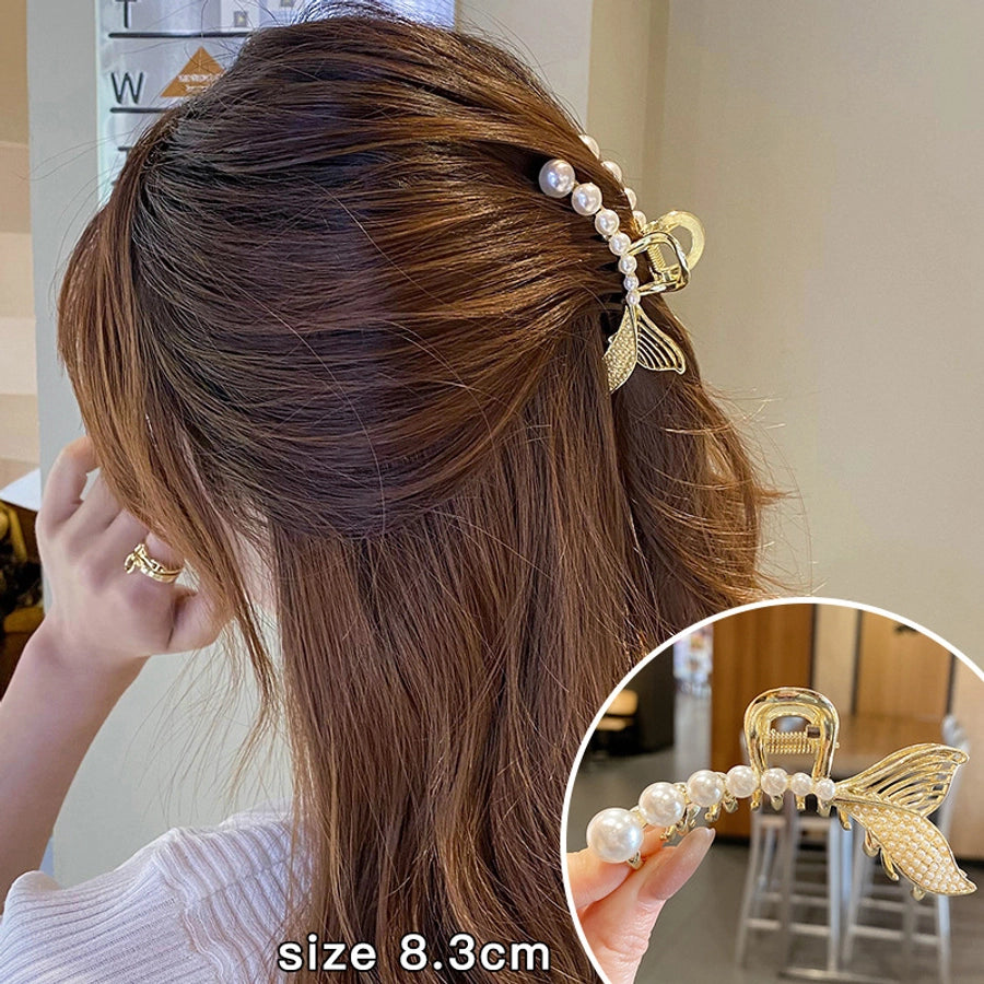 simple style solid color alloy resin hollow out hair claws