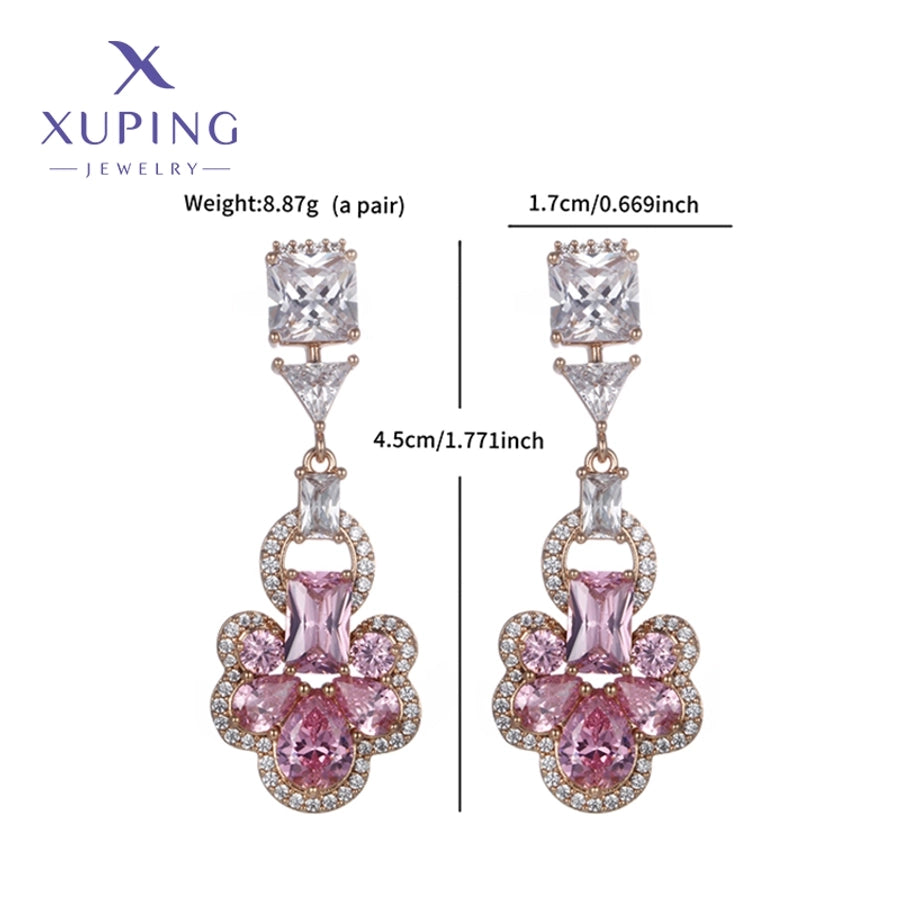 1 Pair Elegant Flower Plating Copper Artificial Gemstones 18K Gold Plated Drop Earrings