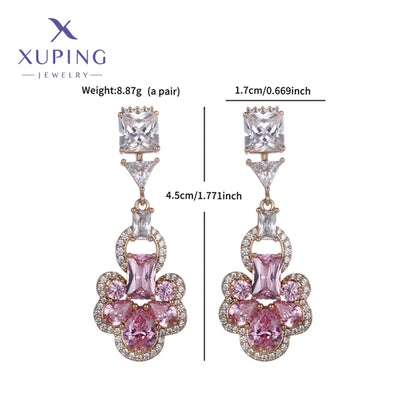 1 Pair Elegant Flower Plating Copper Artificial Gemstones 18K Gold Plated Drop Earrings