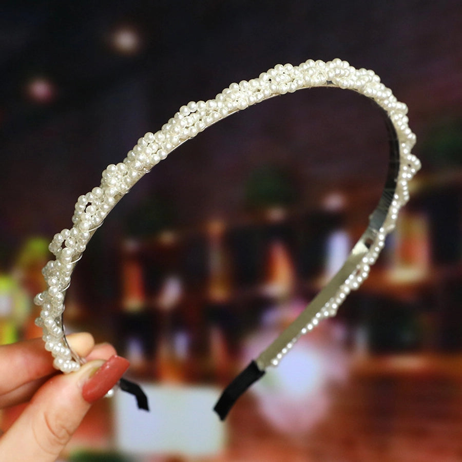 women's fashion waves alloy inlay artificial pearls headwear