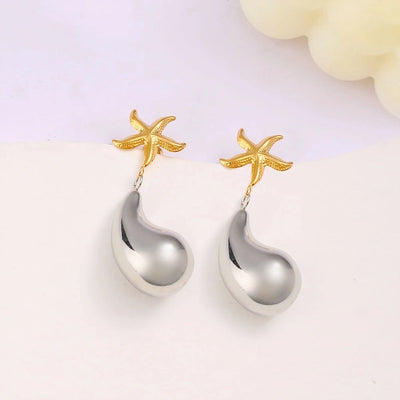 1 Pair Retro Commute Starfish 304 Stainless Steel 316 Stainless Steel  18K Gold Plated Drop Earrings