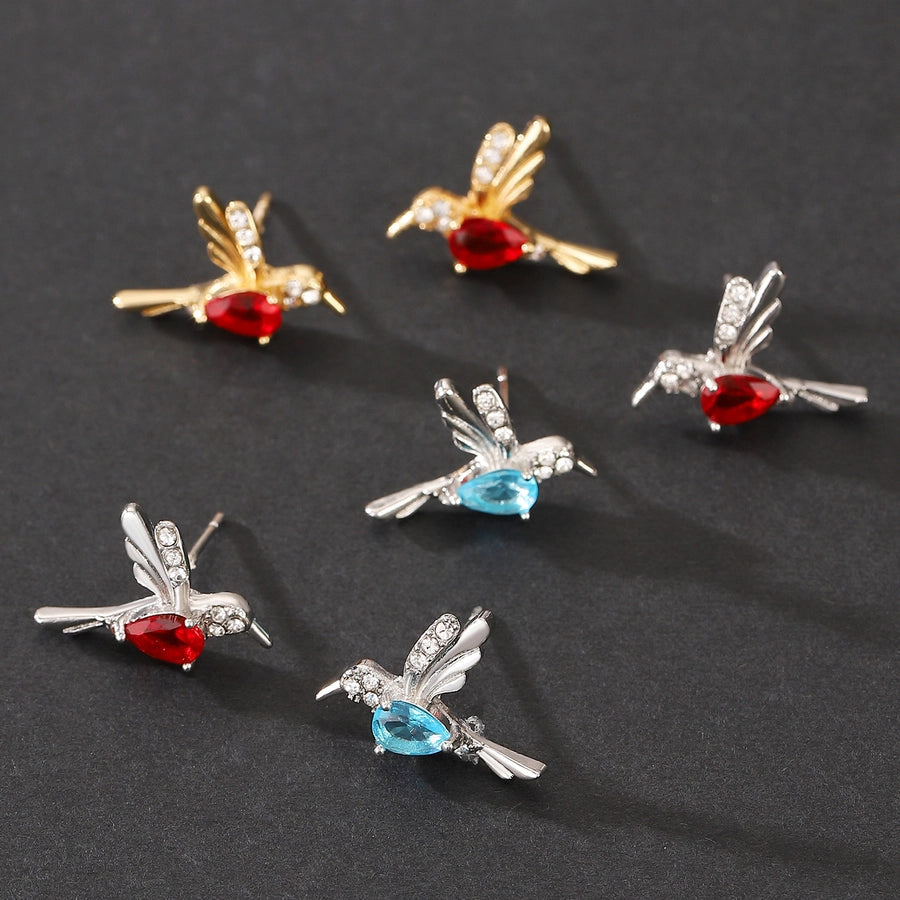 1 Pair Simple Style IG Style Hummingbird Plating Inlay Copper Zircon Ear Studs
