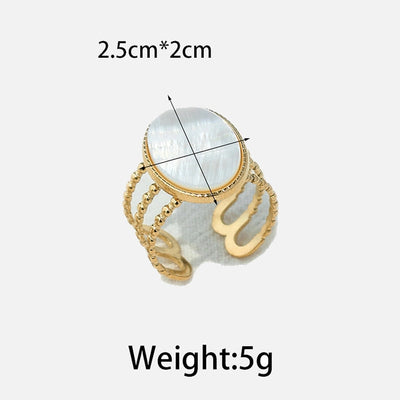 Jewelry Vintage Style Simple Style Commute Oval 304 Stainless Steel Natural Stone Fritillary 14K Gold Plated Plating Hollow Out Stainless Steel Rings