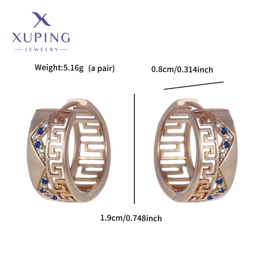 1 Pair XUPING Simple Style Circle Plating Inlay Copper Artificial Gemstones 18K Gold Plated Earrings