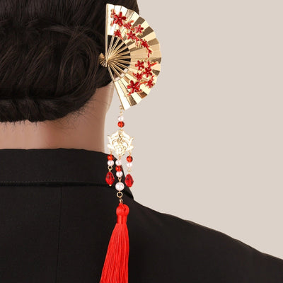 Women's Retro Sector Metal Beaded Tassel Hairpin