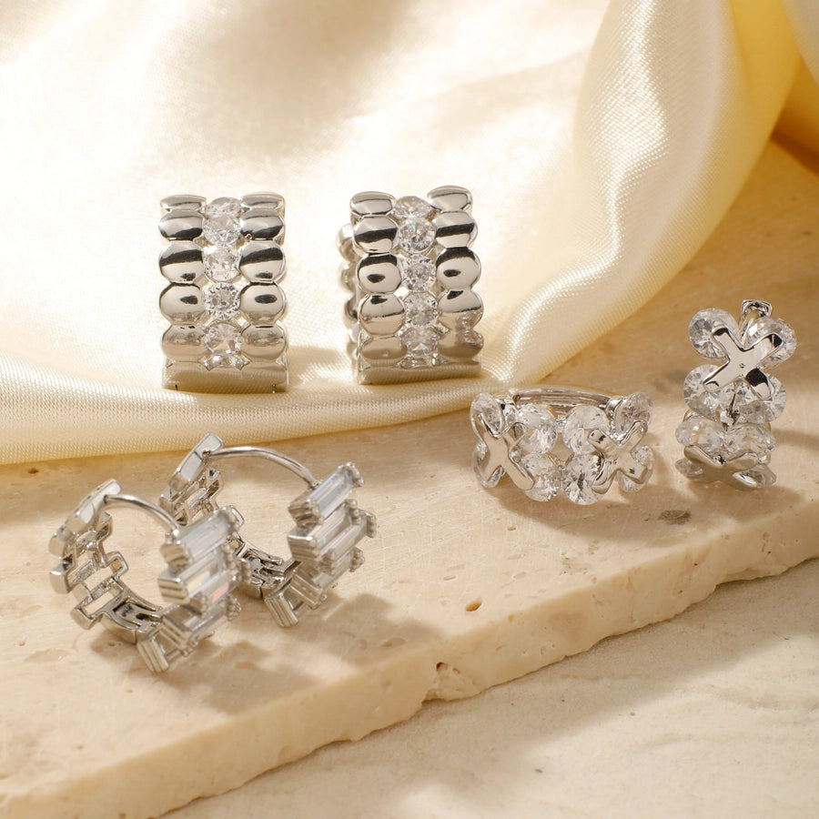 1 Pair Elegant Basic Round Inlay Copper Zircon Rhodium Plated Ear clip