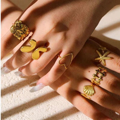 Jewelry Retro Starfish Heart Shape 304 Stainless Steel Plating Open Rings