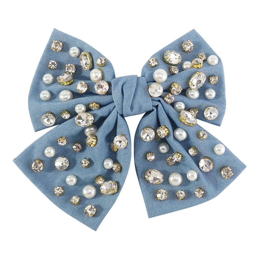 fashion bow knot alloy corduroy inlay artificial pearls rhinestones hair clip 1 piece