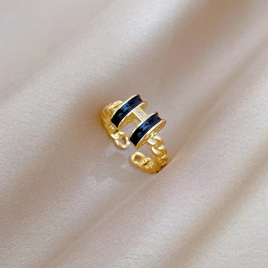 Titanium Steel Brass Gold Plated Inlay Geometric Zircon Brass Rings