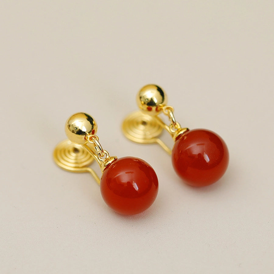 French style light luxury red agate mosquito coil ear clip women's simple elegant retro court style earless earrings high-grade