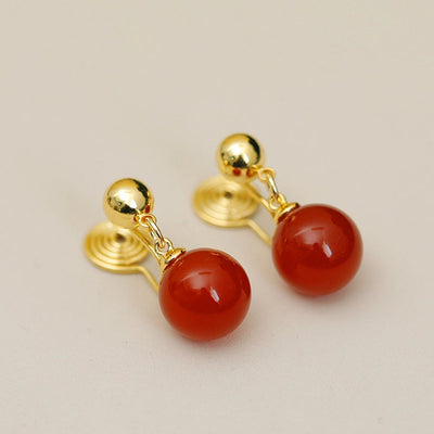 French style light luxury red agate mosquito coil ear clip women's simple elegant retro court style earless earrings high-grade