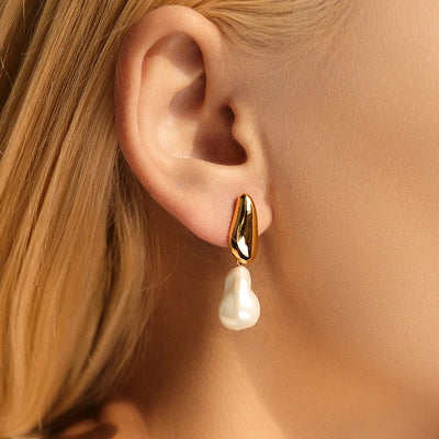 1 Piece Vintage Style Lady Wedding Pearl Inlay Copper Artificial Pearls 18K Gold Plated Drop Earrings