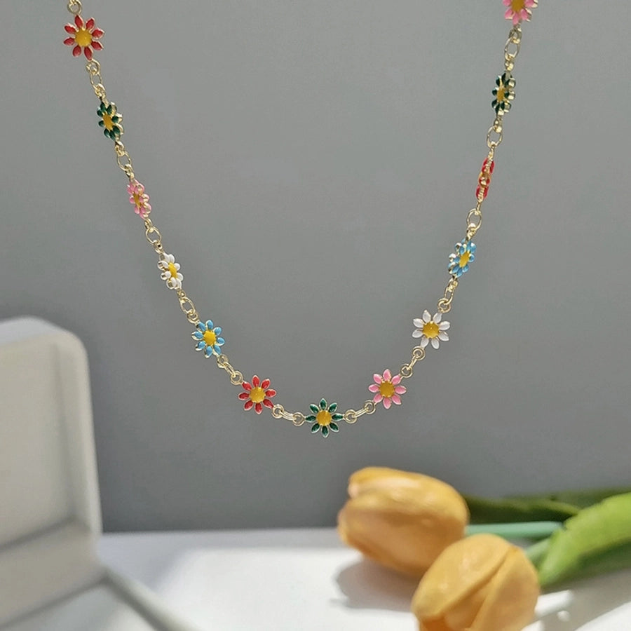 Copper Enamel Plating Daisy Necklace