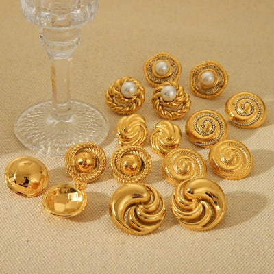 1 Pair IG Style Classic Style Thread 304 Stainless Steel Titanium Steel 18K Gold Plated Ear Studs