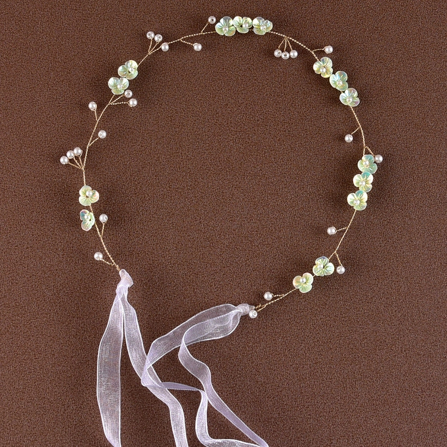 bridal headdress pearl three-petal flower handmade headband