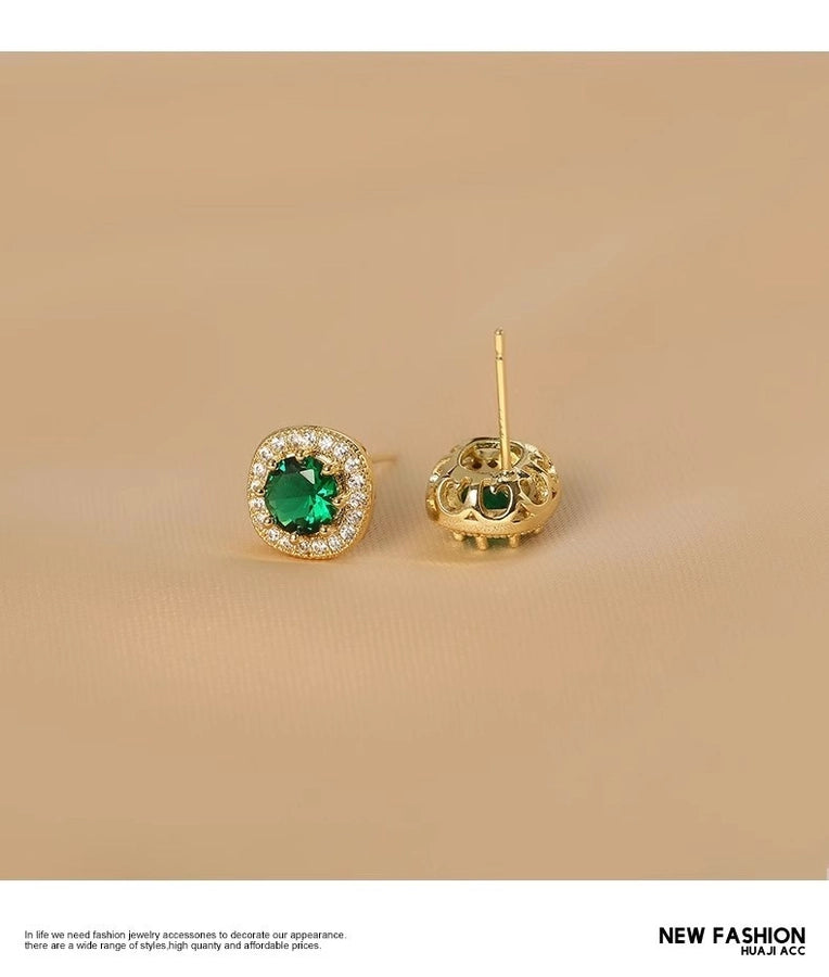 Ju Jingyi  Emerald Ear Stud Women's Advanced Design Sense Ear Clip Earrings  Sterling Silver Ear Accessories Anti-allergic Moisture