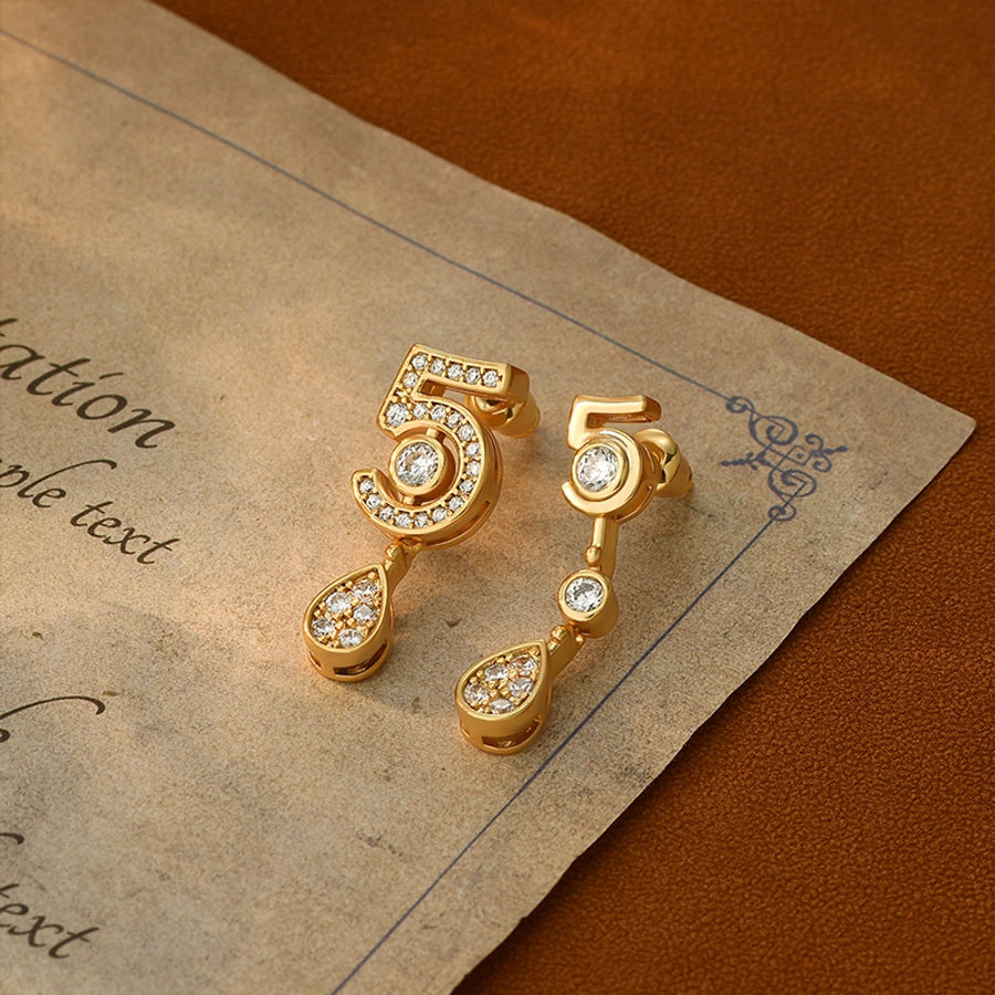 1 Pair Retro French Style Round Heart Shape Copper Zircon 18K Gold Plated Drop Earrings