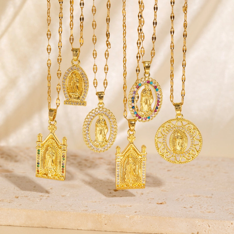 Copper Plating Virgin Mary Zircon Pendant Necklace