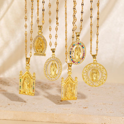 Copper Plating Virgin Mary Zircon Pendant Necklace