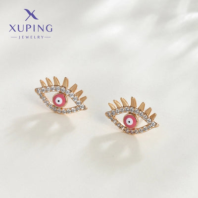 1 Pair Funny XUPING Simple Style Devil's Eye Enamel Copper 18K Gold Plated Ear Studs